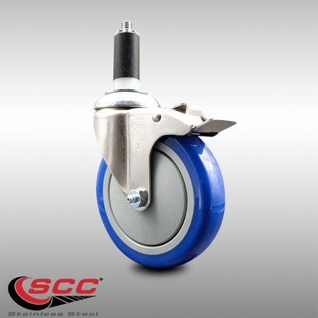 Service Caster 5 Inch 316SS Blue Poly Swivel 1-1/4 Inch Expanding Stem Caster Lock Brake SCC SCC-SS316TTLEX20S514-PPUB-BLUE-114
